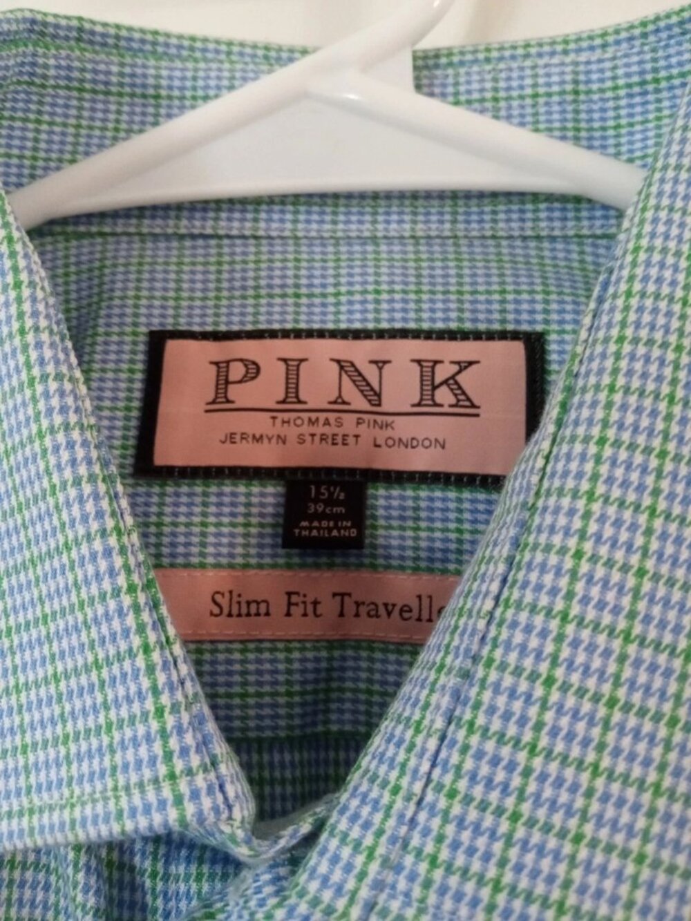 Thomas Pink 15.5 Slim Fit Traveller Blue Check Button Up Shirt Long Sleeve